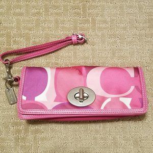 Coach Foldover Turnlock Clutch Wristlet Pink Satin